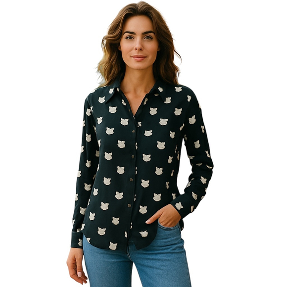 Express Portofino Cats Shirt Womens Extra Small Black - Picture 1 of 10